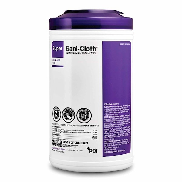 Super Sani-Cloth Surface Disinfectant Cleaner Premoistened Germicidal Manual Pull Wipe, NonSterile, 450PK P86984 - main